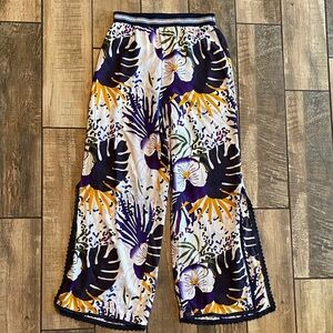 America & Beyond Floral/Botanical Wide-Leg Pants with Side Slits